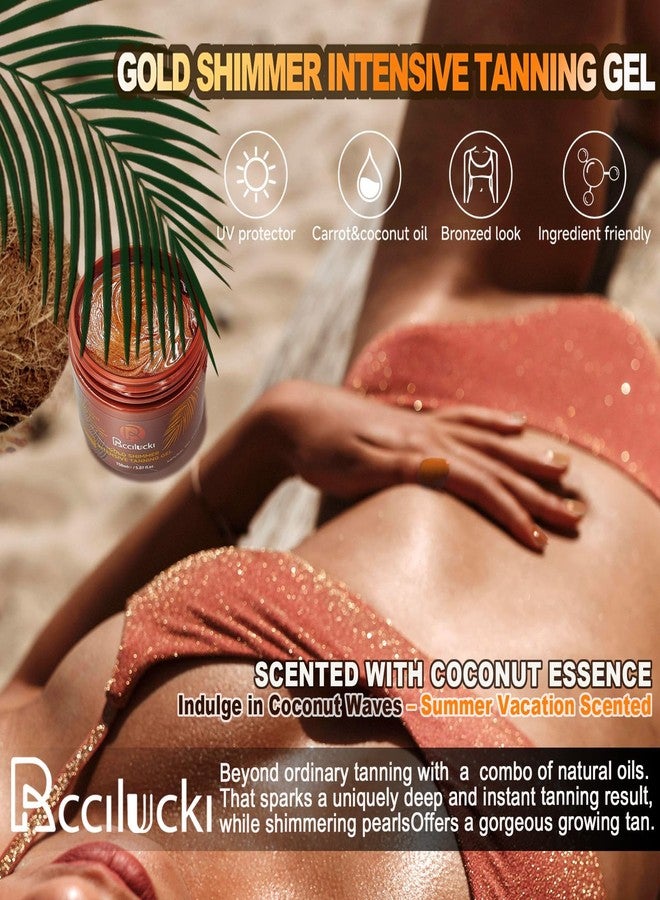 Rccilucki Golden Shimmer Tanning Gel-Browning Tan Accelerator-Hydrating Bronze Enhancer with Carrot & Coconut | Tanning Cream for Sun/Tanning Bed Use (5 Fl Oz) - Image 3